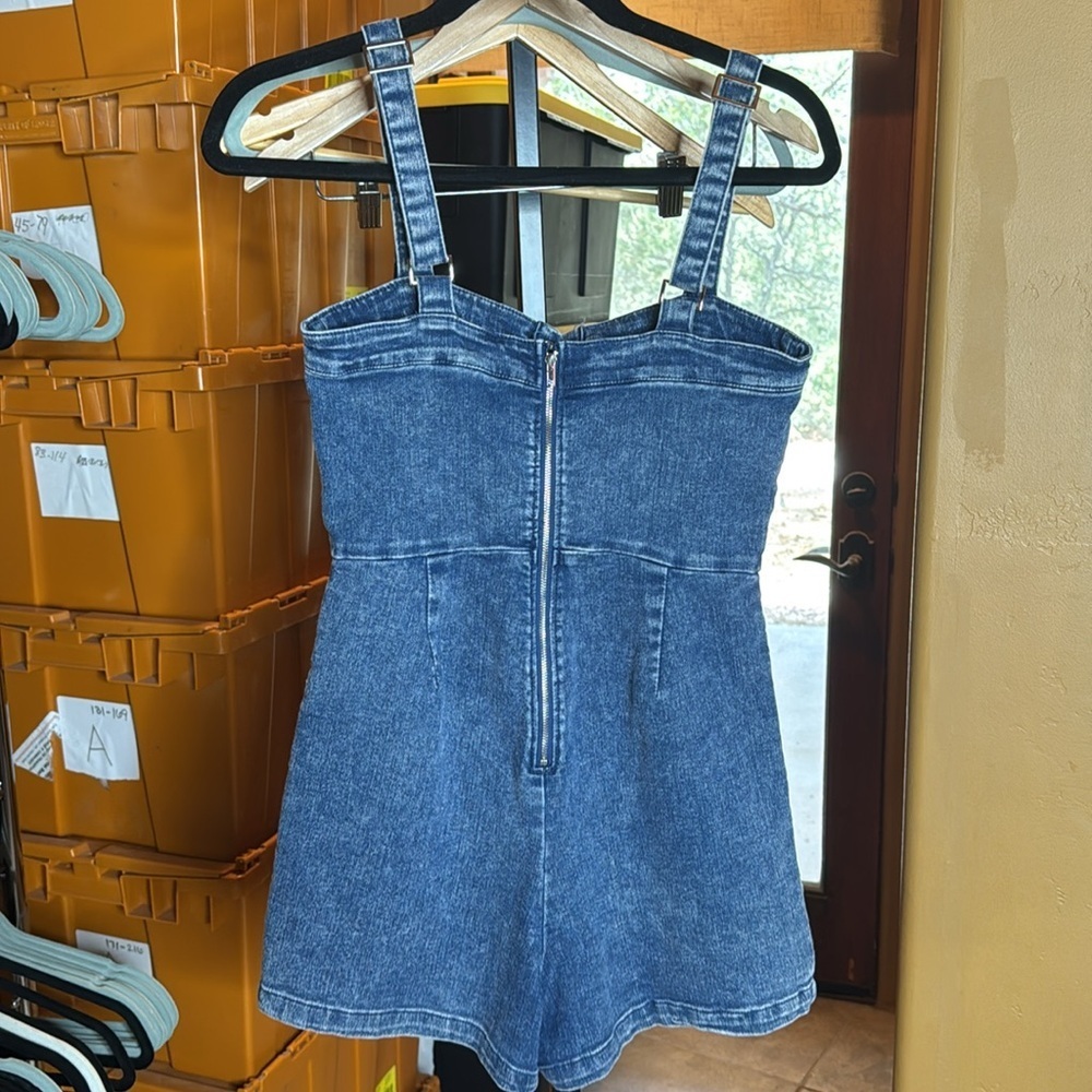 Windsor Denim Lace-Up Romper Size M Blue Corset Style Bodycon Festival Western - Picture 7 of 11